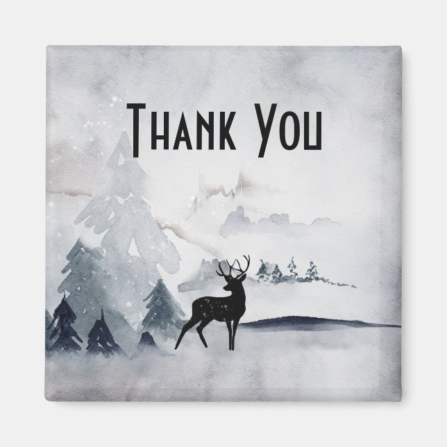 Winter Reindeer Rustic Gray Watercolor Thank You Magnet (Front)