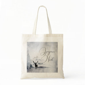 Winter Reindeer Rustic Gray Watercolor Tote Bag
