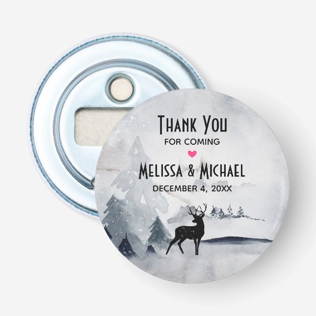Winter Reindeer Rustic Gray Watercolor Wedding Bottle Opener (Front)