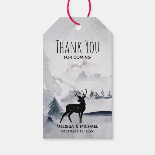 Winter Reindeer Rustic Gray Watercolor Wedding Gift Tags