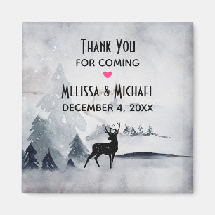 Winter Reindeer Rustic Gray Watercolor Wedding Magnet