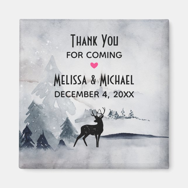 Winter Reindeer Rustic Gray Watercolor Wedding Magnet (Front)