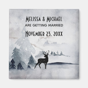 Winter Reindeer Rustic Gray Watercolor Wedding Magnet
