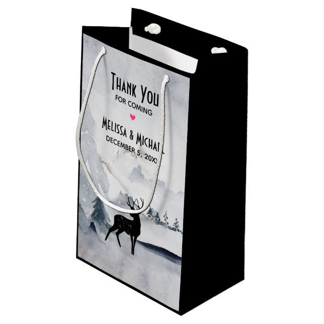 Winter Reindeer Rustic Gray Watercolor Wedding Small Gift Bag (Back Angled)
