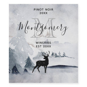 Winter Reindeer Rustic Gray Watercolor Wine Making Label