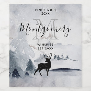 Winter Reindeer Rustic Gray Watercolor Wine Making Label