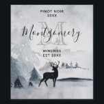 Winter Reindeer Rustic Gray Watercolor Wine Making Wine Label<br><div class="desc">Personalized wine making bottle labels with a watercolor image featuring a black silhouette reindeer standing among some pine trees. Gray black and white neutral color scheme.</div>