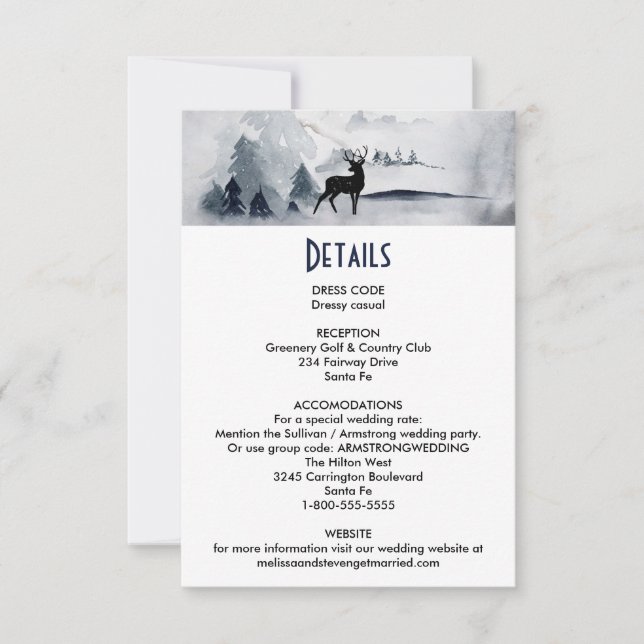 Winter Reindeer Rustic Watercolor Wedding Details Invitation (Front)