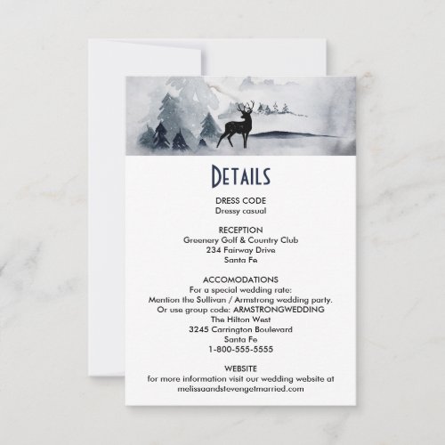 Winter Reindeer Rustic Watercolor Wedding Details Invitation