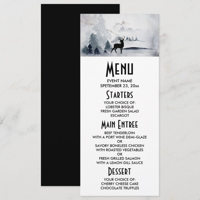 Winter Reindeer Rustic Watercolor Wedding Invitation (Front/Back)