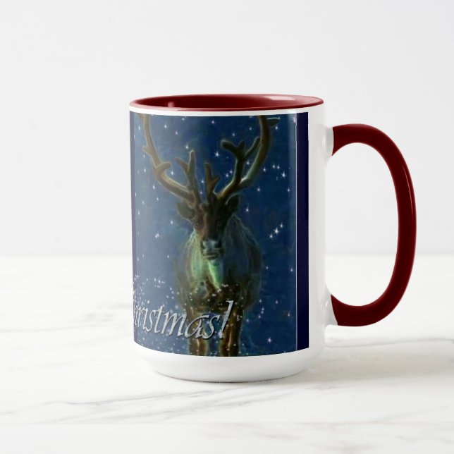 Winter Reindeer, Snow & Merry Christmas Design Mug (Right)