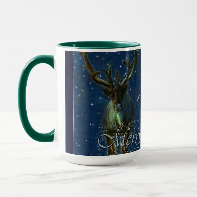 Winter Reindeer, Snow & Merry Christmas Design Mug (Left)