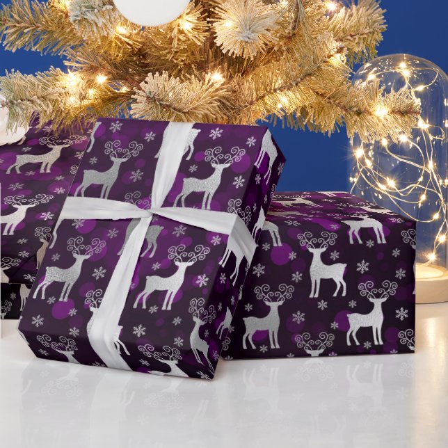 Winter Reindeer & Snowflakes Bokeh & Silver Foil Wrapping Paper (Holidays)