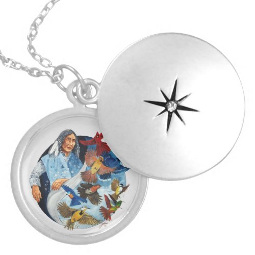 Winter Releasing The Birds Of Spring Compact Mirro Locket Necklace