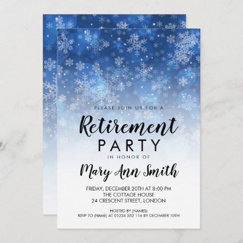 Winter Retirement Party Holiday Sparkle Blue Invitation