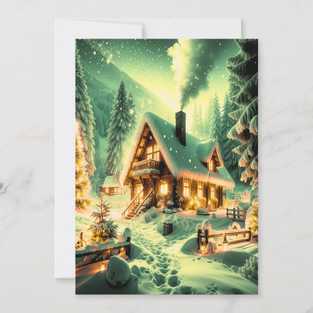 Winter Retreat: A Snowy Cabin Greeting Card (Front)