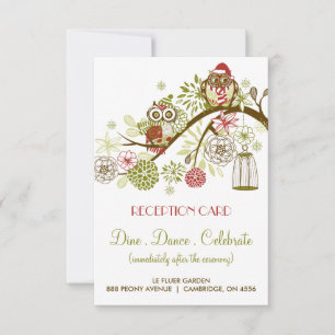 Winter Retro Owls Floral Holiday Reception Card