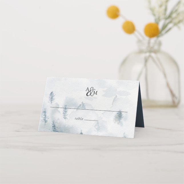 Winter Reverie Monogram Wedding Place Card (Front)