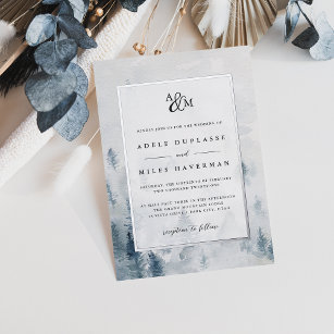 Winter Reverie Monogram Wedding Silver Foil Invitation