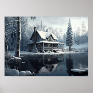 Winter River Landscape Poster