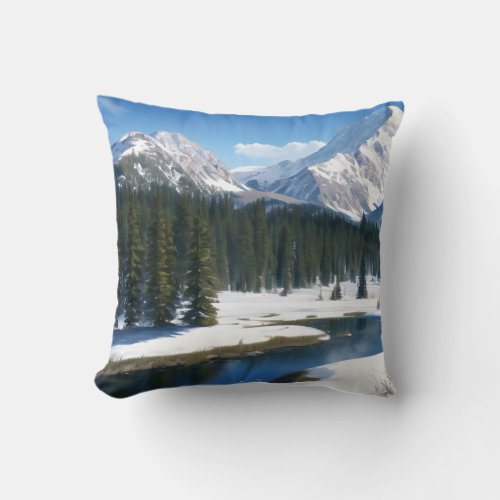 Winter River Thaw Throw Pillow