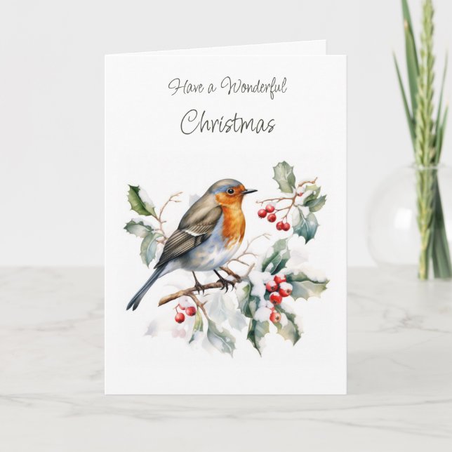 Winter Robin Holly Christmas Card (Front)