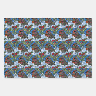 Winter Robin in Knitted Hat & Scarf Wrapping Paper