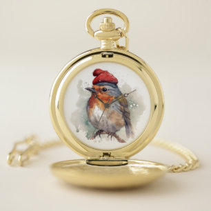 Winter Robin Keepsake Timepiece Jewelry Gift Pocket Watch