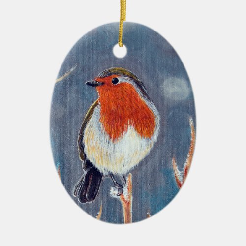 Winter Robin Painting Ceramic Ornament