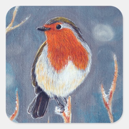Winter Robin Painting Square Sticker