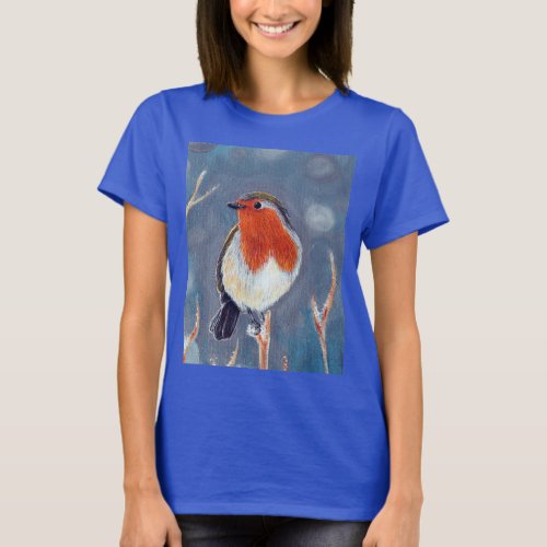 Winter Robin Painting T_Shirt