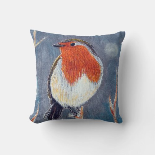 Winter Robin Painting Throw Pillow