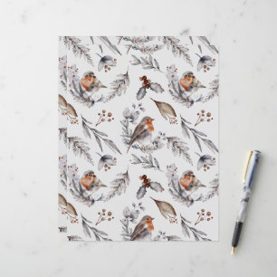 Winter Robin Watercolor Scrapbook Paper