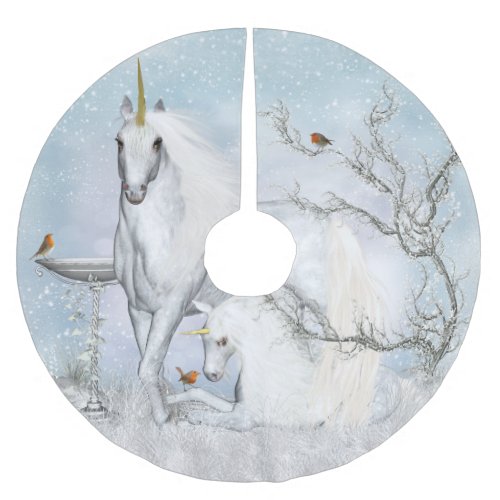 Winter Robins and Unicorns Tree Skirt