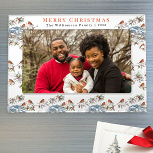 Winter Robins Merry Christmas Personalized Magnetic Frame