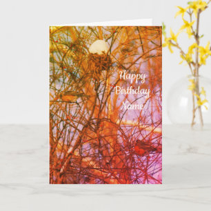Winter Robins Nature Art Personalized Birthday Card