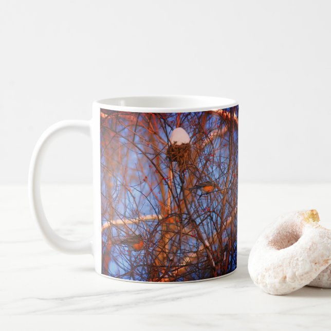 Winter Robins Wildlife Nature Photo  Coffee Mug (With Donut)