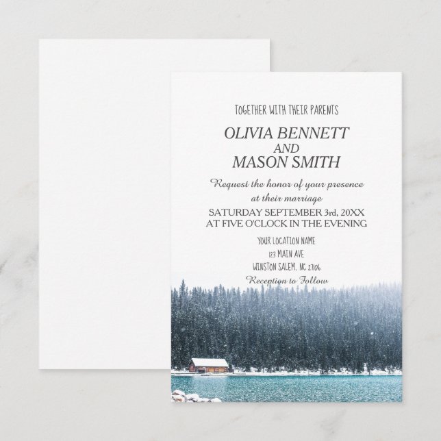 Winter Rocky Mountain Lake Country Wedding Invitation (Front/Back)