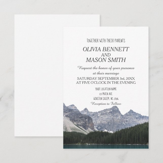 Winter Rocky Mountain Lake Country Wedding Invitation (Front/Back)