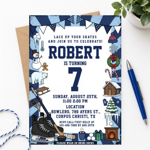 Winter Roller Skating Birthday Ice Skating Party Invitation
