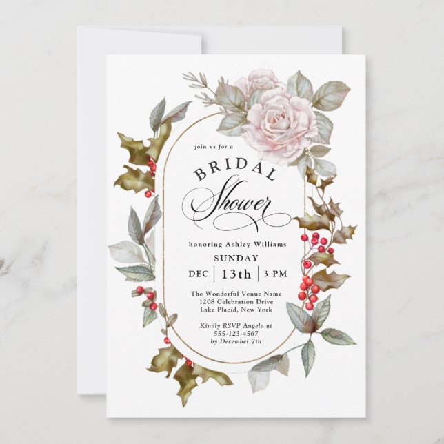 Winter Romance Floral and Evergreens Bridal Shower Invitation (Front)