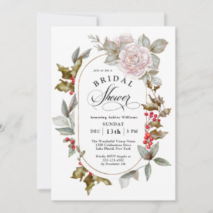 Winter Romance Floral and Evergreens Bridal Shower Invitation