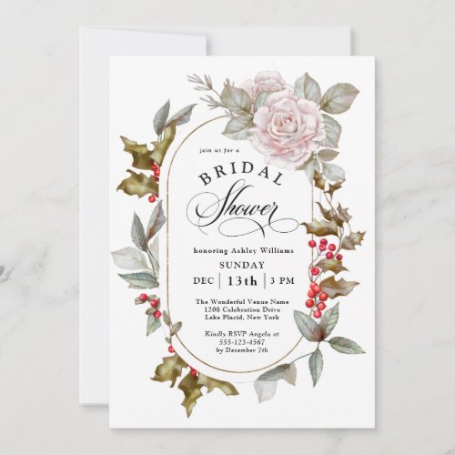 Winter Romance Floral and Evergreens Bridal Shower Invitation
