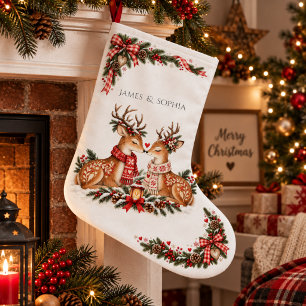 Winter Romance Scandinavian Christmas Reindeer Large Christmas Stocking