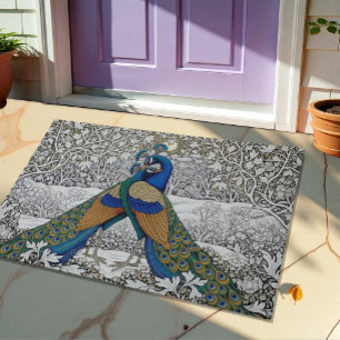 Winter Romance, Two Peacocks Art Nuovo / Floral Doormat