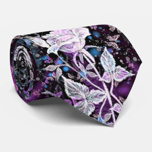 Winter Rose and Butterflies - Beautiful Neck Tie