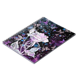 Winter Rose and Butterflies - Beautiful - Notebook