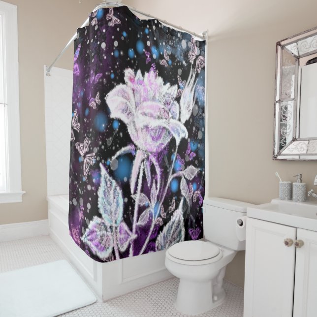 Winter Rose and Butterflies - Beautiful - Shower Curtain (In Situ)
