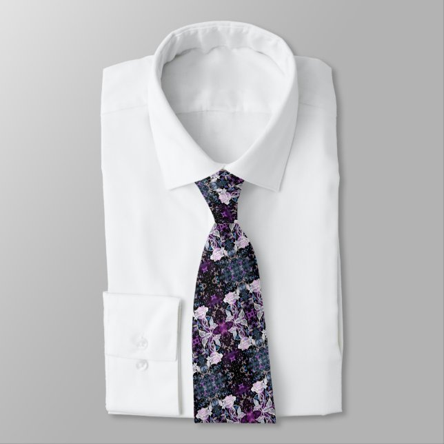Winter Rose and Butterflies - Romantic Neck Tie (Tied)