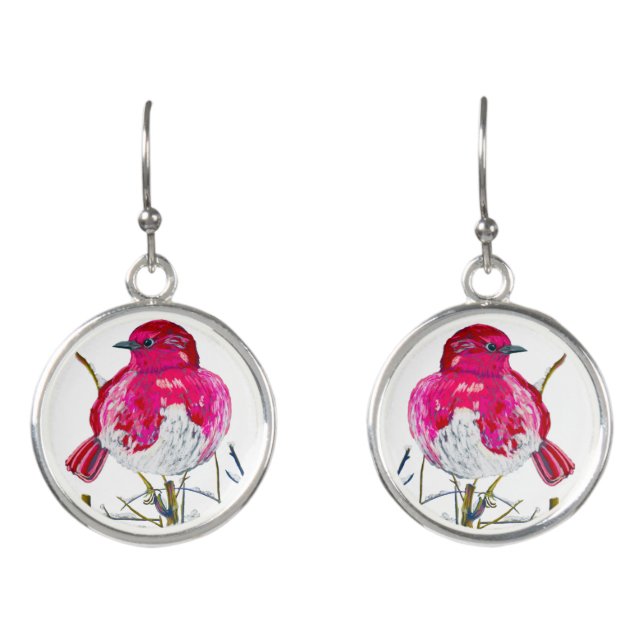 Winter Rose Bird Earrings (Front)